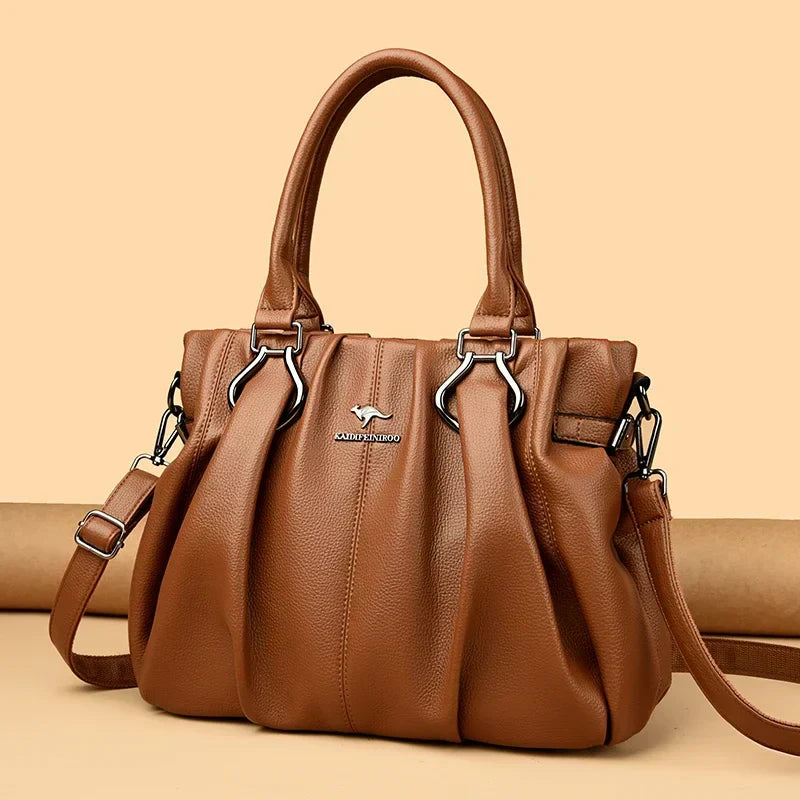 Jayne – Elegant Gathered Leather Tote for Women