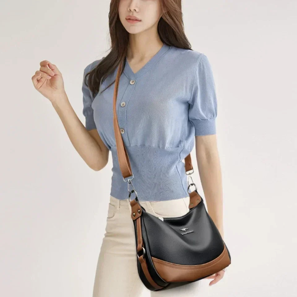Laurel – Two-Tone Leather Shoulder Hobo Bag for Women