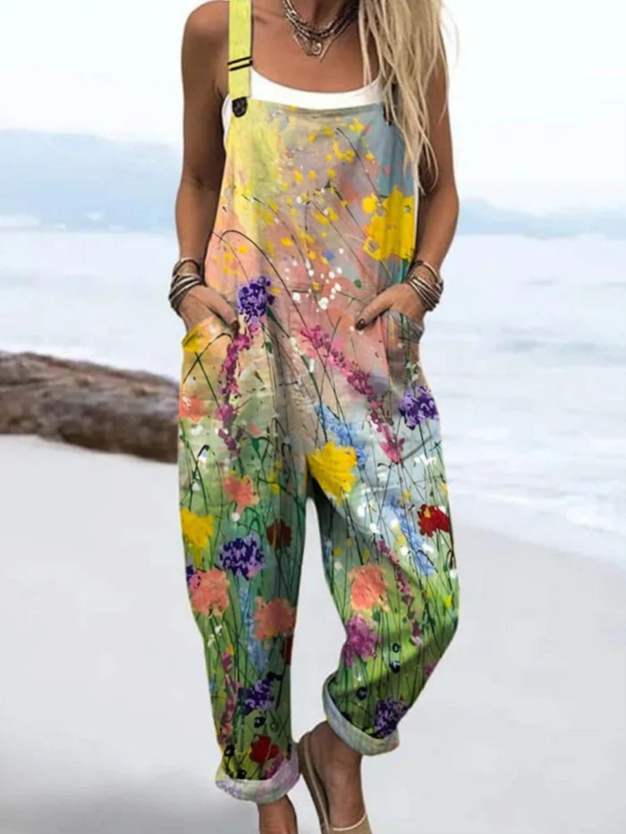 Renata – Watercolor Bloom Canvas Overalls