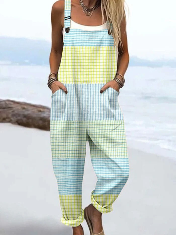 Solina — Pastel Grid Overalls for Women