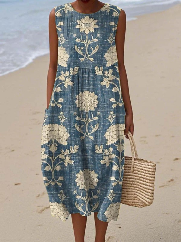 Maja - Airy Summer Dress with Natural Floral Print