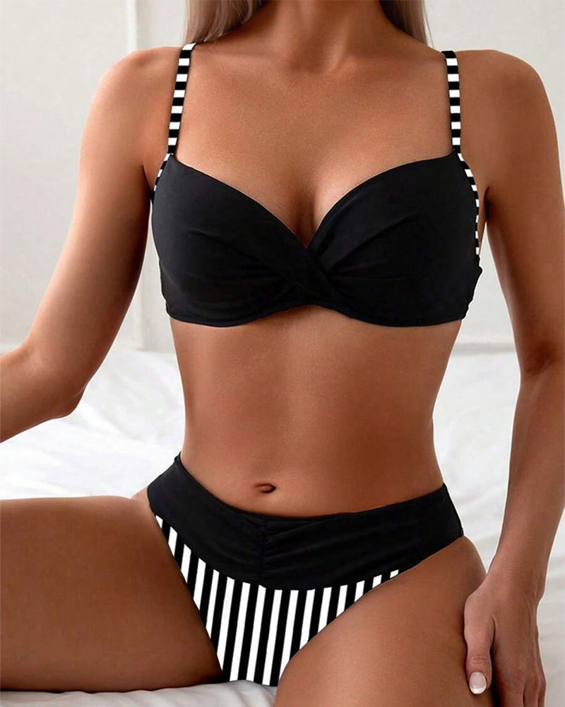 Lowri – Striped Contrast Bikini Set for Women