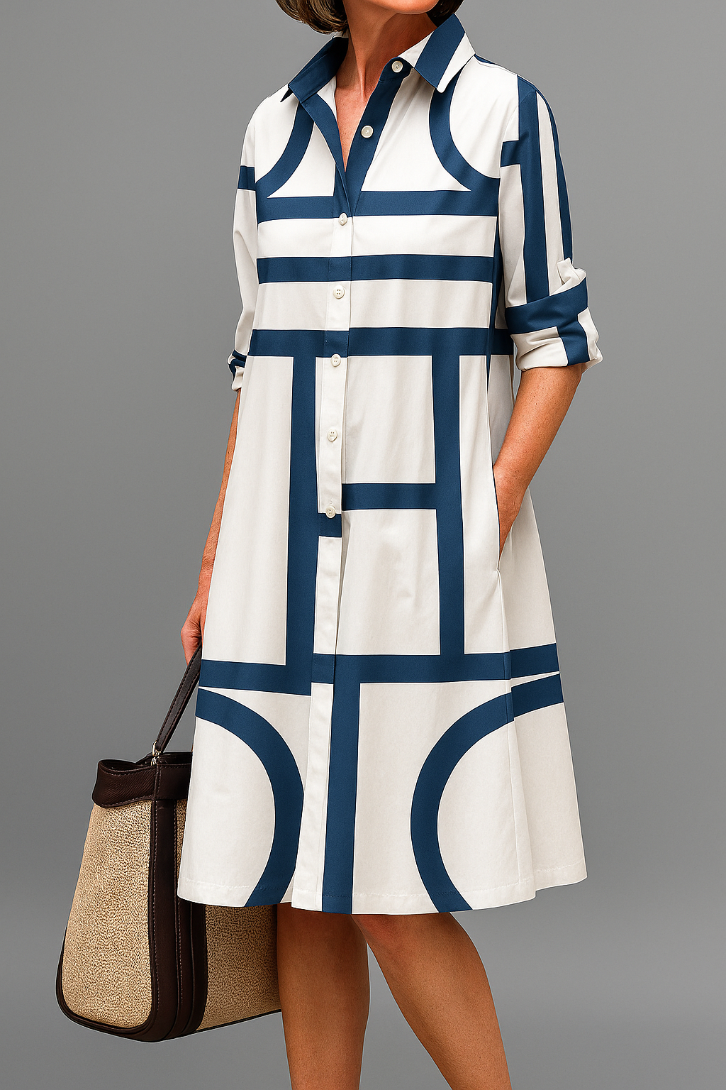 Kataleya – Geometric Print Shirt Dress for Women
