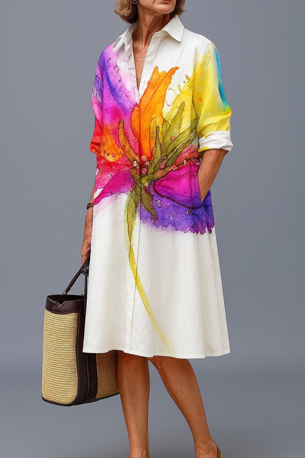 Kora – Artistic Floral Shirt Dress for Women