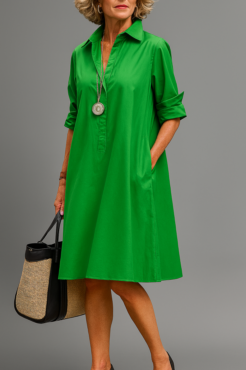 Calliope – Classic Emerald Green Shirt Dress for Women