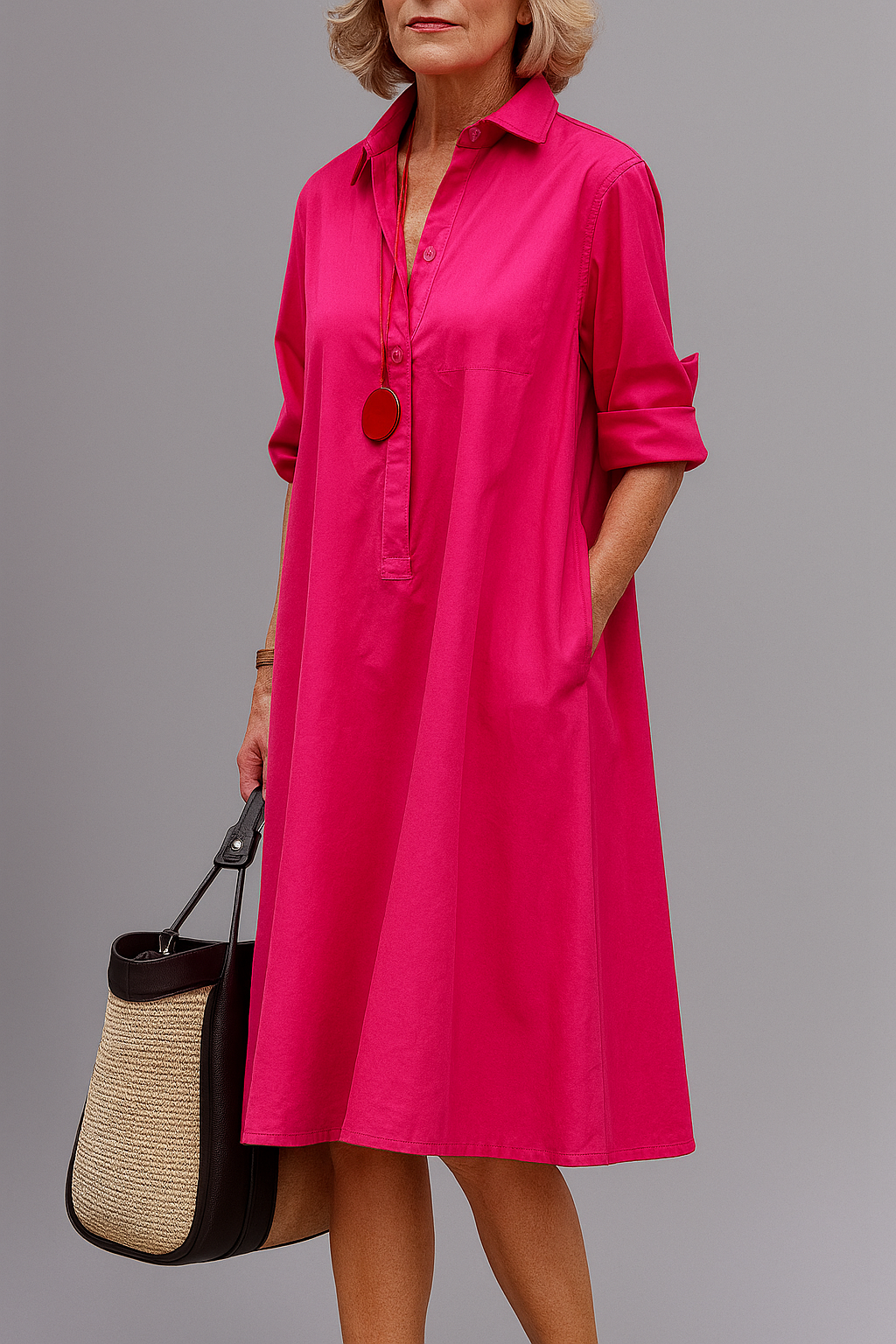 Dayana – Elegant Fuchsia Shirt Dress for Women