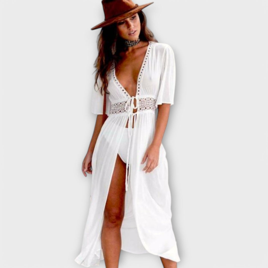 Lunera – Airy Midi Dress with Lace Accents