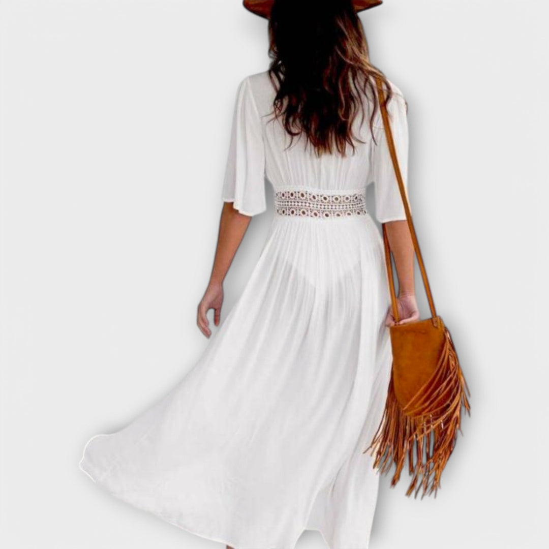 Lunera – Airy Midi Dress with Lace Accents