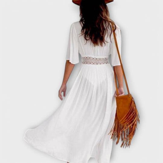 Lunera – Airy Midi Dress with Lace Accents