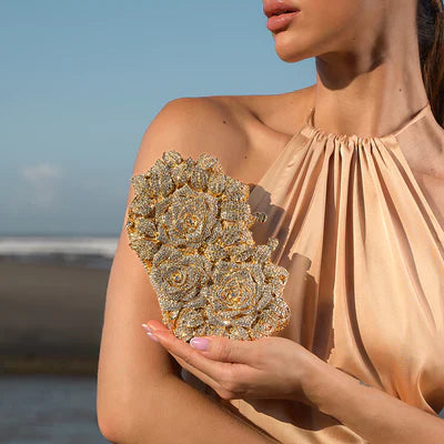 Kennedy – Glamorous Crystal Rose Clutch for Women