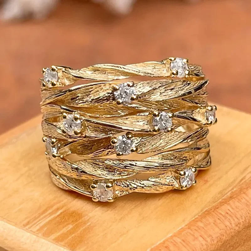 Esme – Gold Leaf Diamond Accent Ring for Women