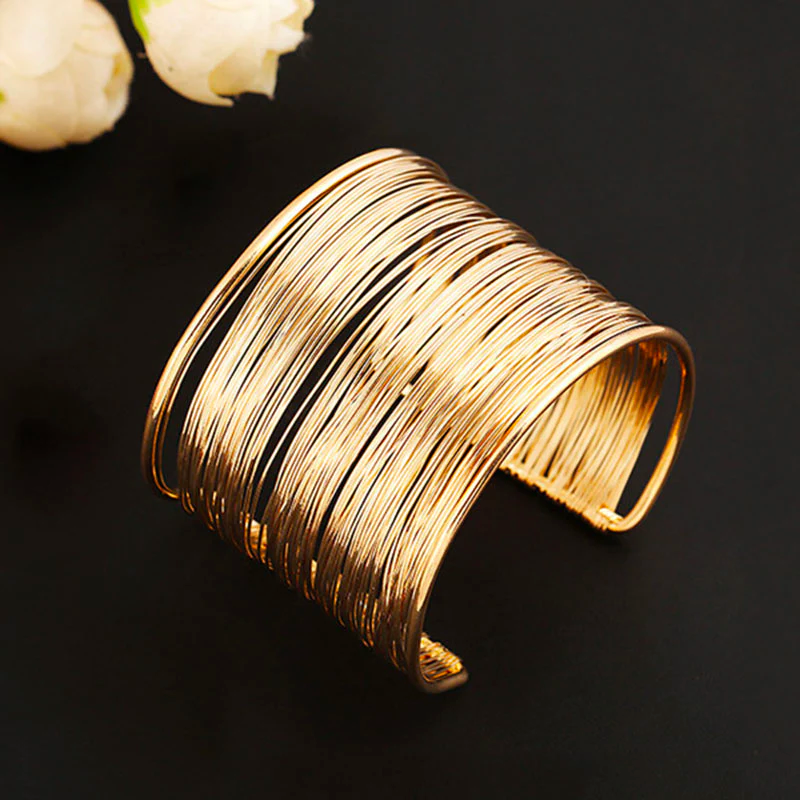 Harlow – Wide Textured Gold Cuff Bracelet for Women