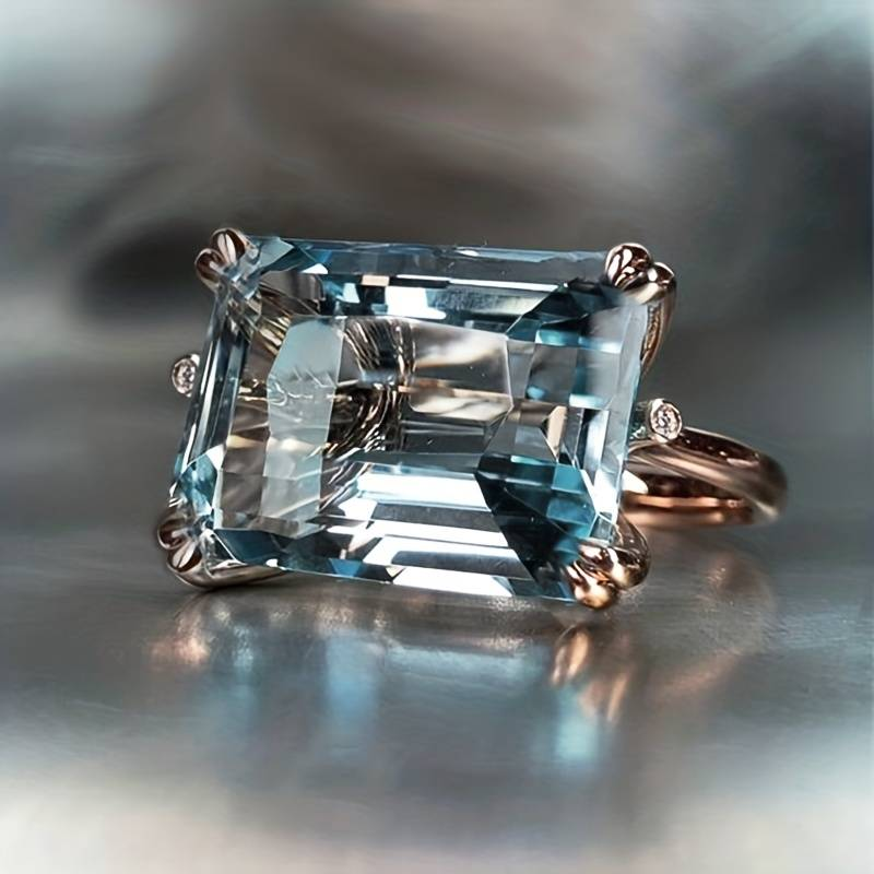 Reagan – Aquamarine Emerald-Cut Statement Ring for Women