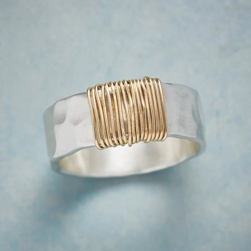Malia – Two-Tone Hammered Band Ring for Women