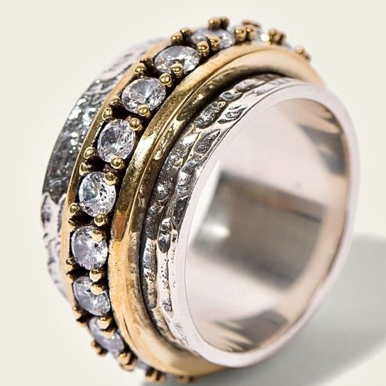 Leia – Two-Tone Crystal Embellished Wide Band Ring for Women