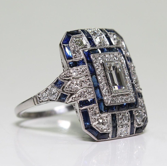 Hayden – Art Deco Sapphire & Diamond Statement Ring for Women