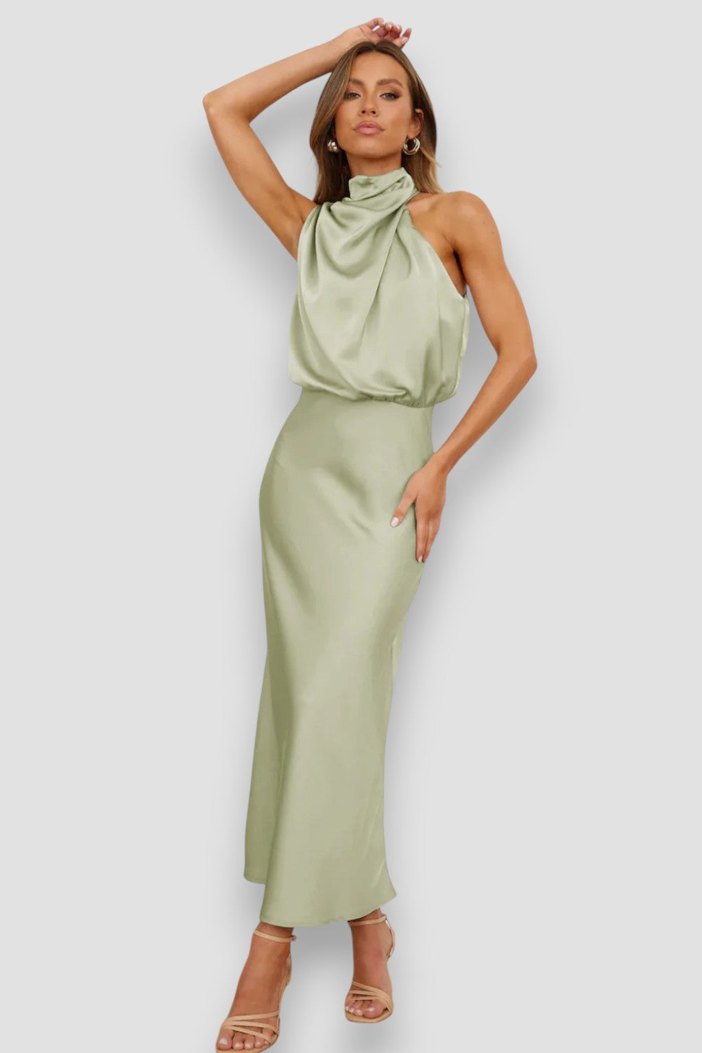 Peri – Satin Cowl Neck Midi Dress for Women