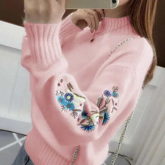 Roselyn – Embroidered Heart Patch Knit Sweater for Women
