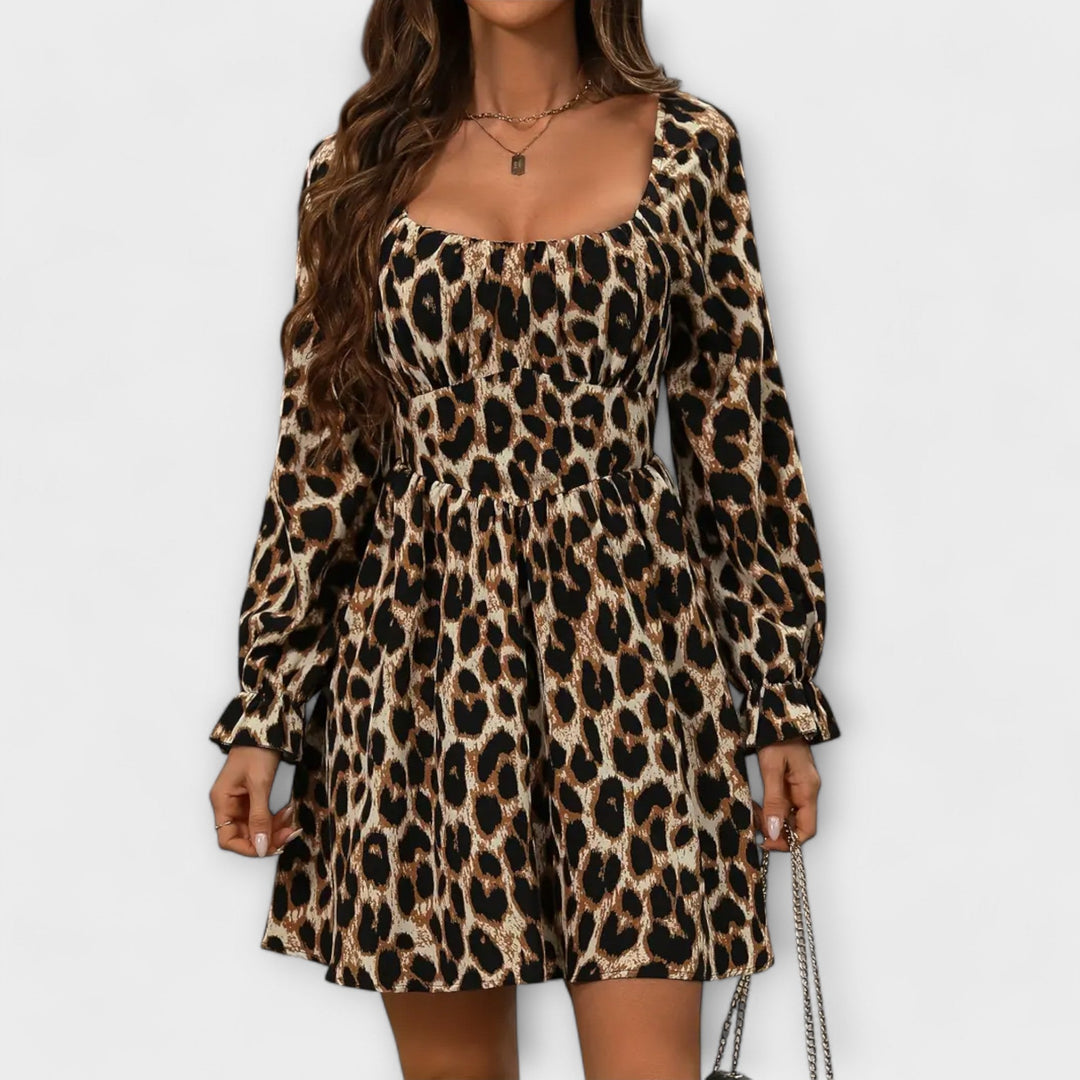 Gladys – Leopard Print Long Sleeve Mini Dress for Women