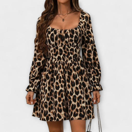 Gladys – Leopard Print Long Sleeve Mini Dress for Women