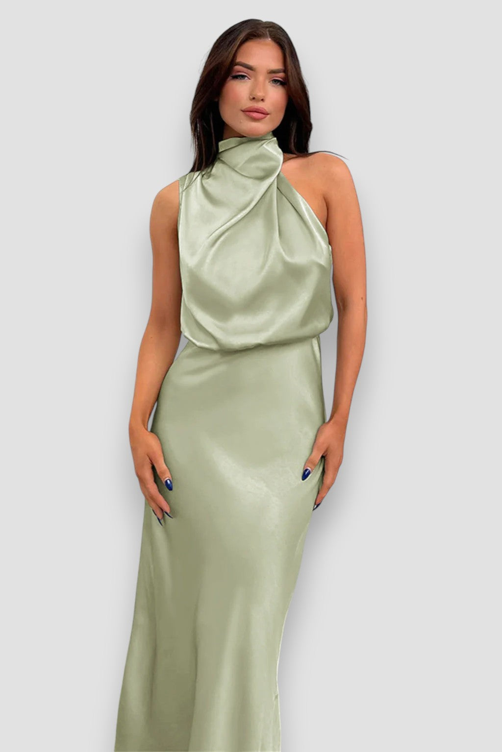 Peri – Satin Cowl Neck Midi Dress for Women