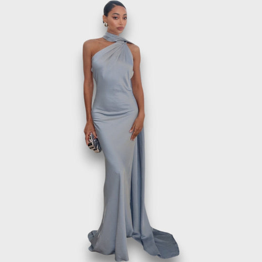 Feana – Satin Dress with Cape Detail
