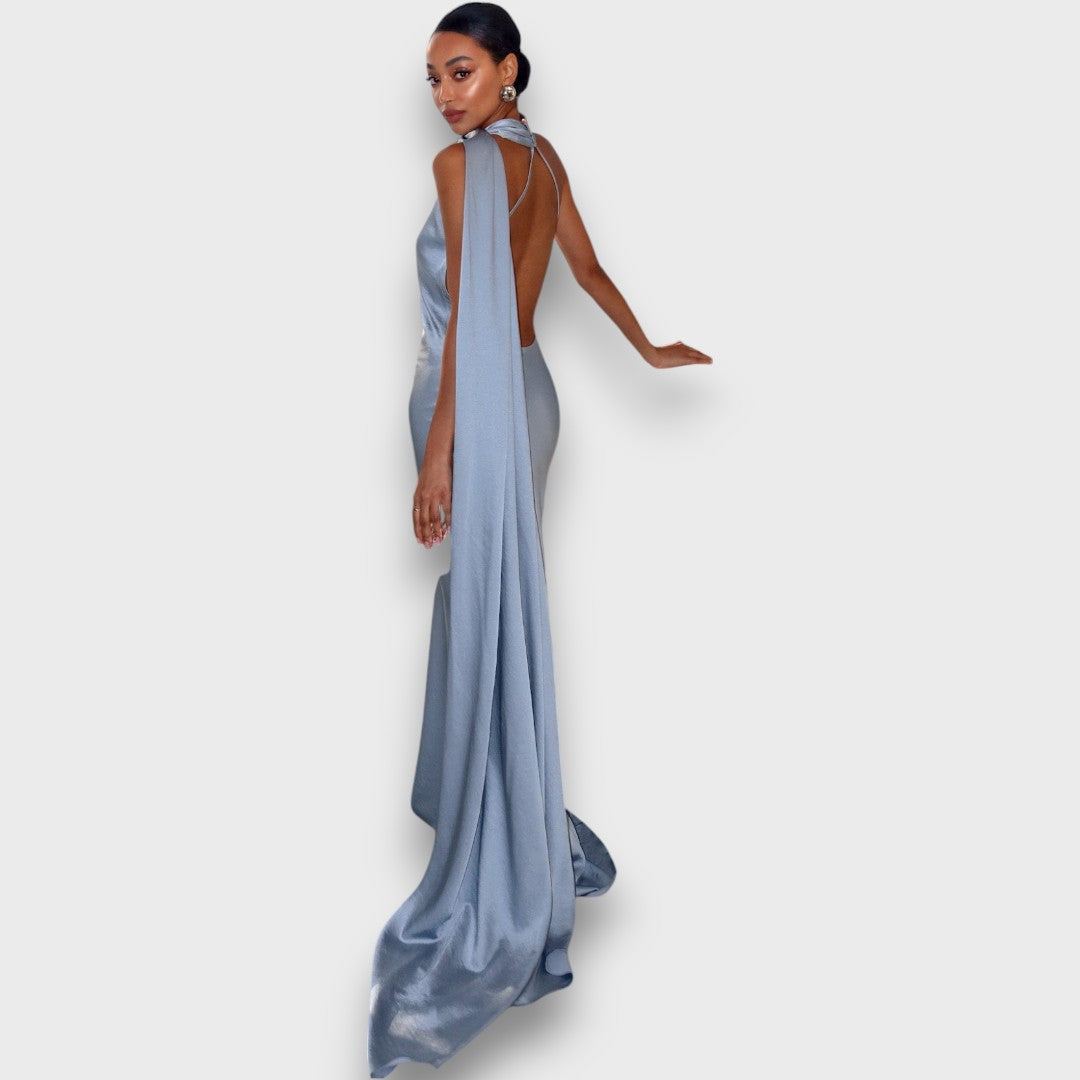 Feana – Satin Dress with Cape Detail