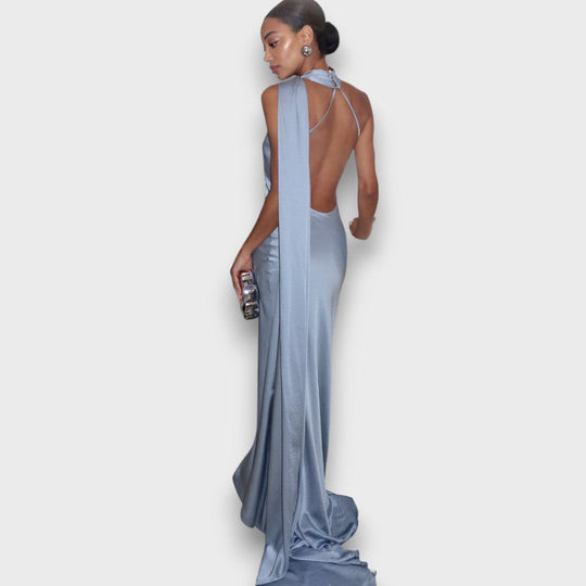 Feana – Satin Dress with Cape Detail