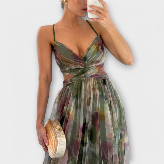 Elanee – Maxi Dress with Watercolor Print and Wrap Effect