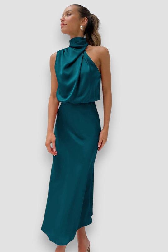 Peri – Satin Cowl Neck Midi Dress for Women