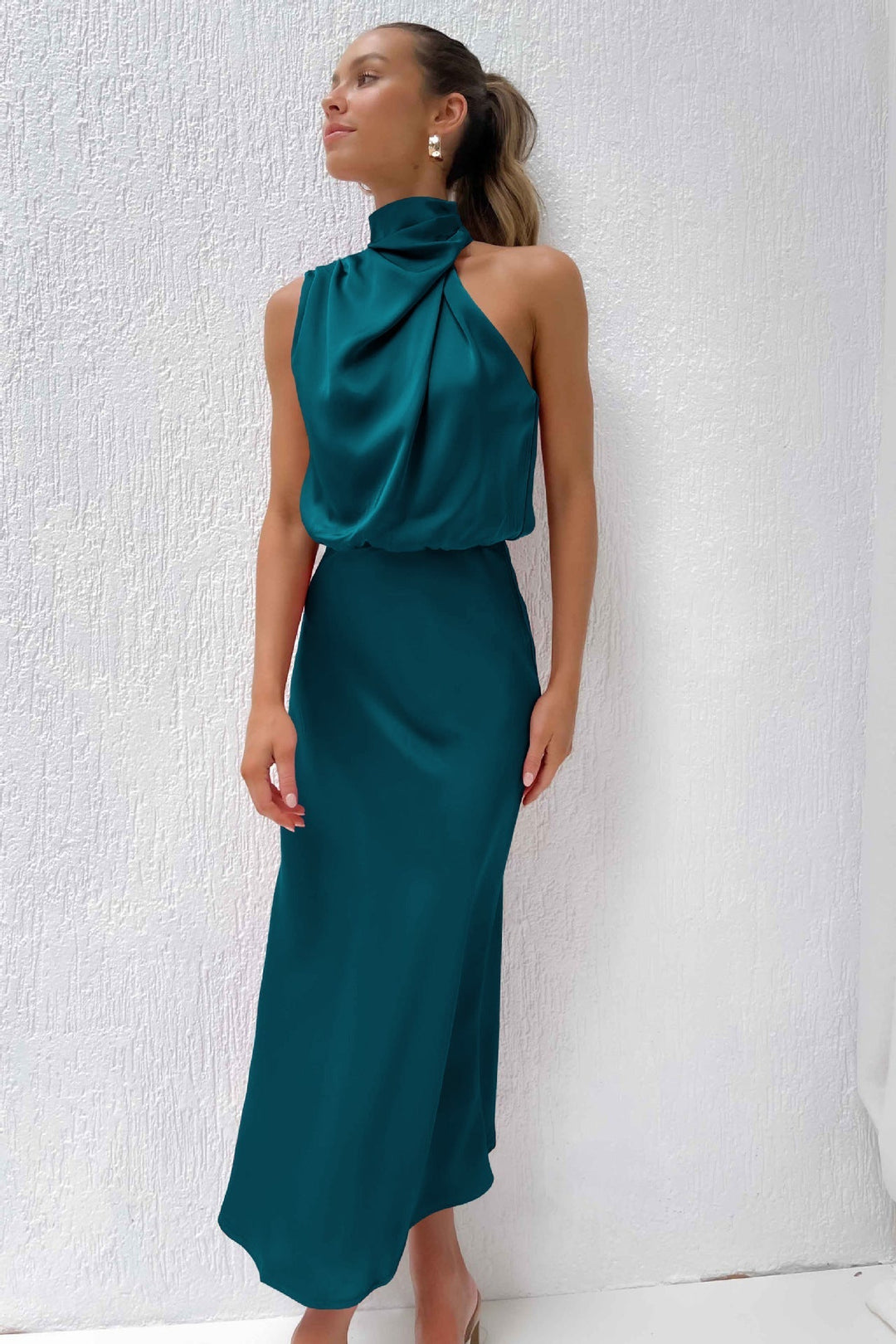 Cirelle – Cowl Neck Satin Midi Dress for Women