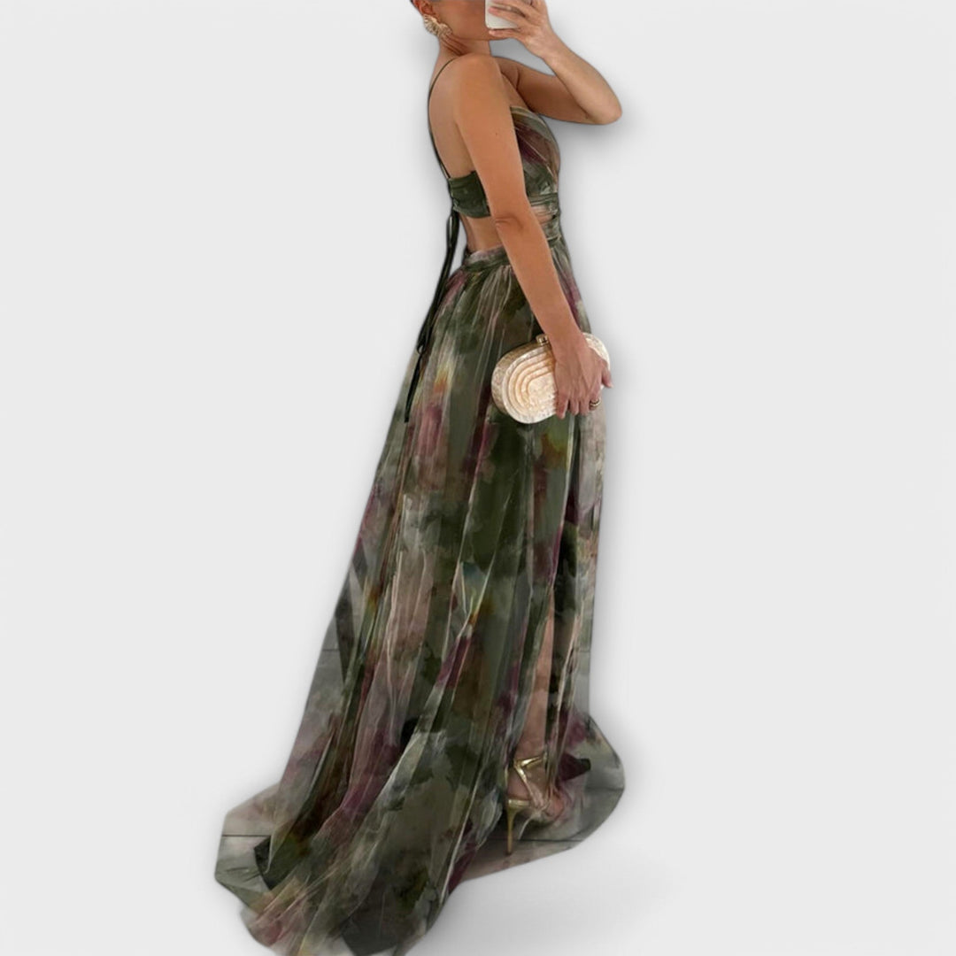 Elanee – Maxi Dress with Watercolor Print and Wrap Effect