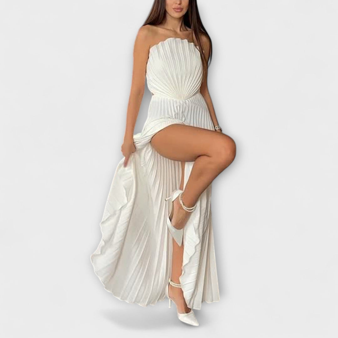 Elestia – Pleated Bandeau Dress with Sculptural Line