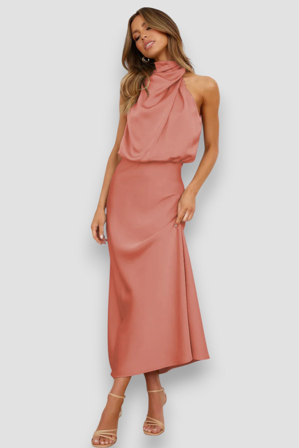 Peri – Satin Cowl Neck Midi Dress for Women