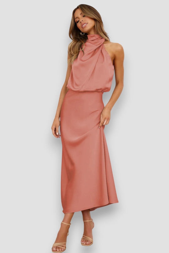 Peri – Satin Cowl Neck Midi Dress for Women