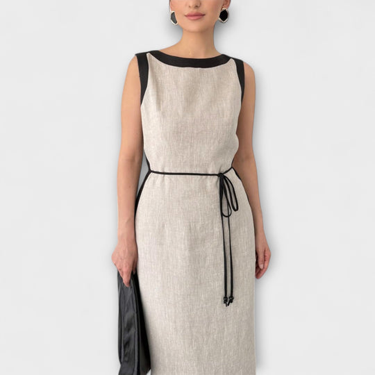 Avinya – Contrast Dress with Tie Belt and Clear Lines