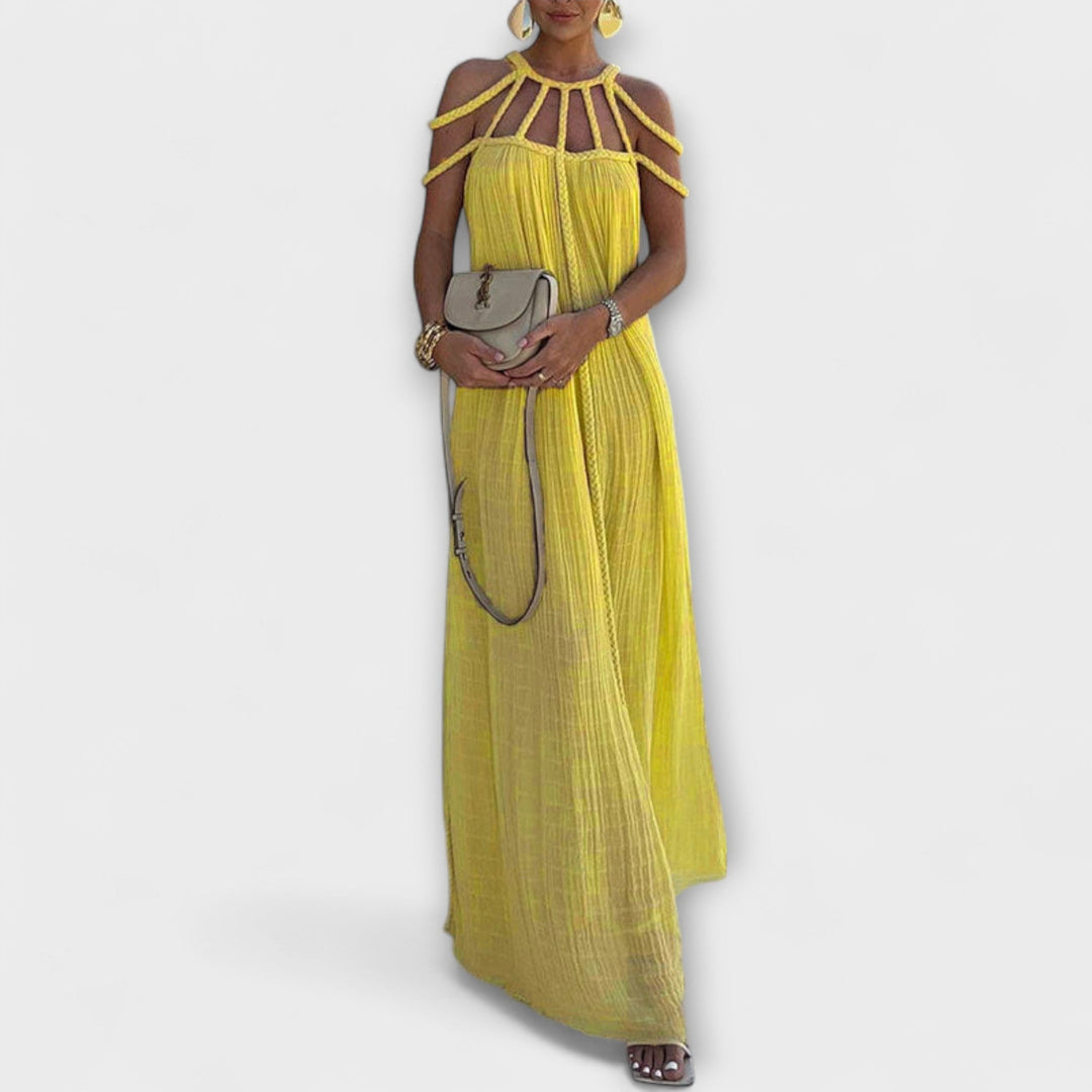 Brinaya – Maxi Dress Made of Linen Blend with Braided Neckline
