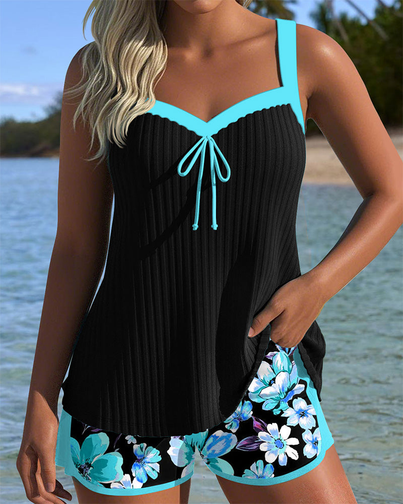 Aldona  – Floral Tankini with Coral Accent