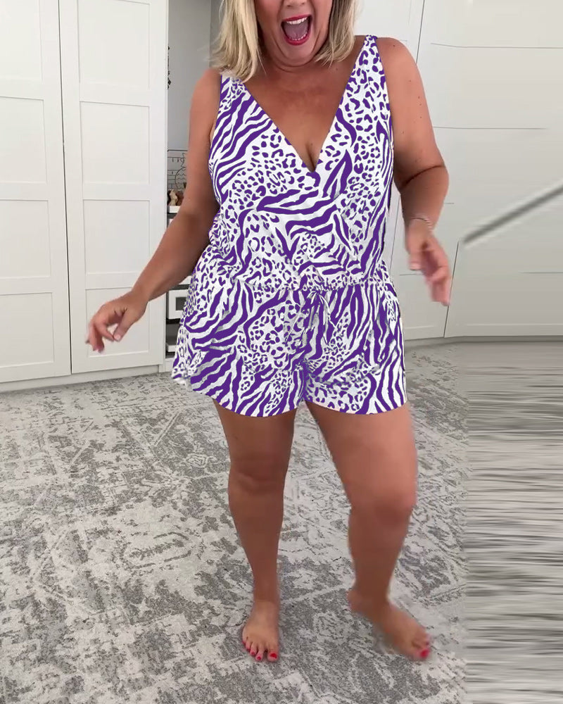 Rina – Zebra Print Tummy Control Swim Romper for Women