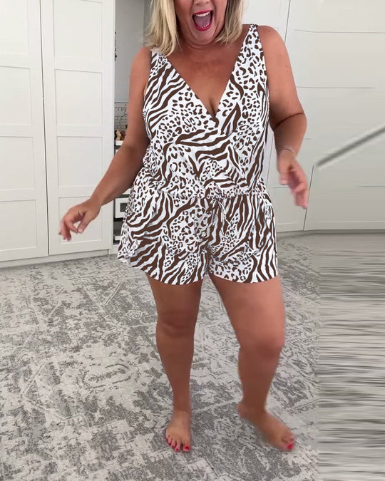 Rina – Zebra Print Tummy Control Swim Romper for Women