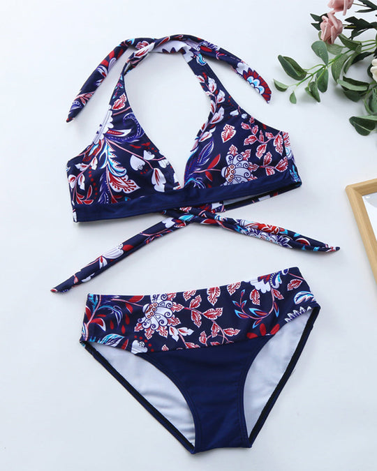 Olga – Printed Cross-Tie Bikini Set for Women