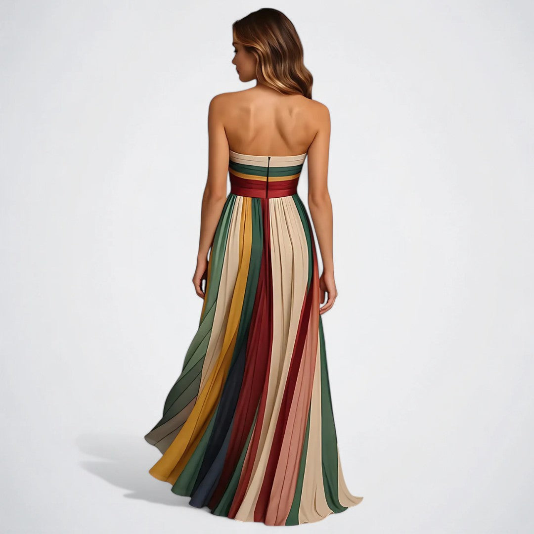 Tess – Strapless Multicolor Pleated Maxi Dress for Women