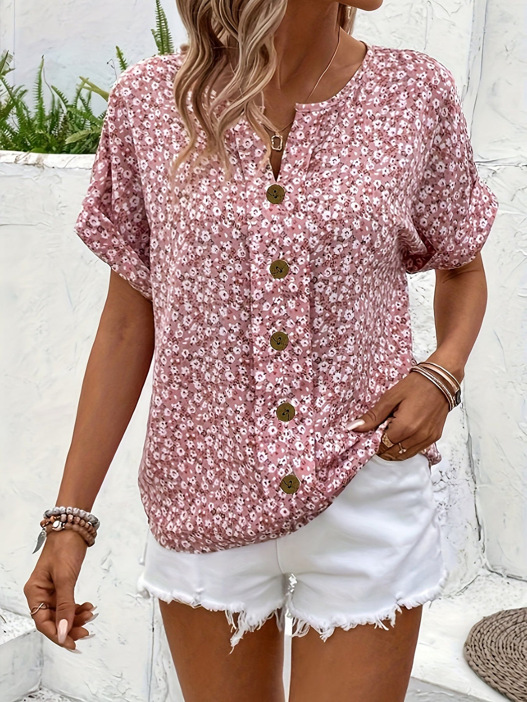Lymara – Button-Front Floral Print Blouse