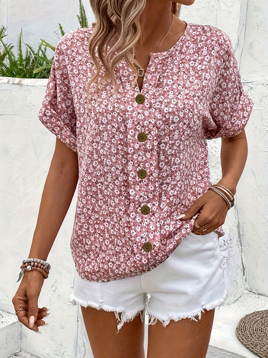 Lymara – Button-Front Floral Print Blouse