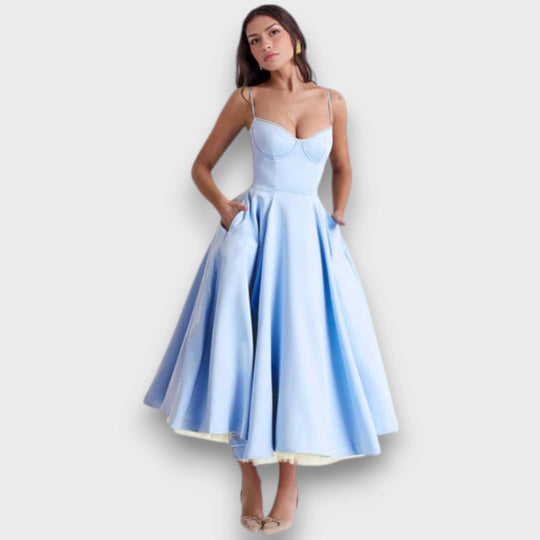 Viviana – Strap Dress with Flowing Satin Style Skirt