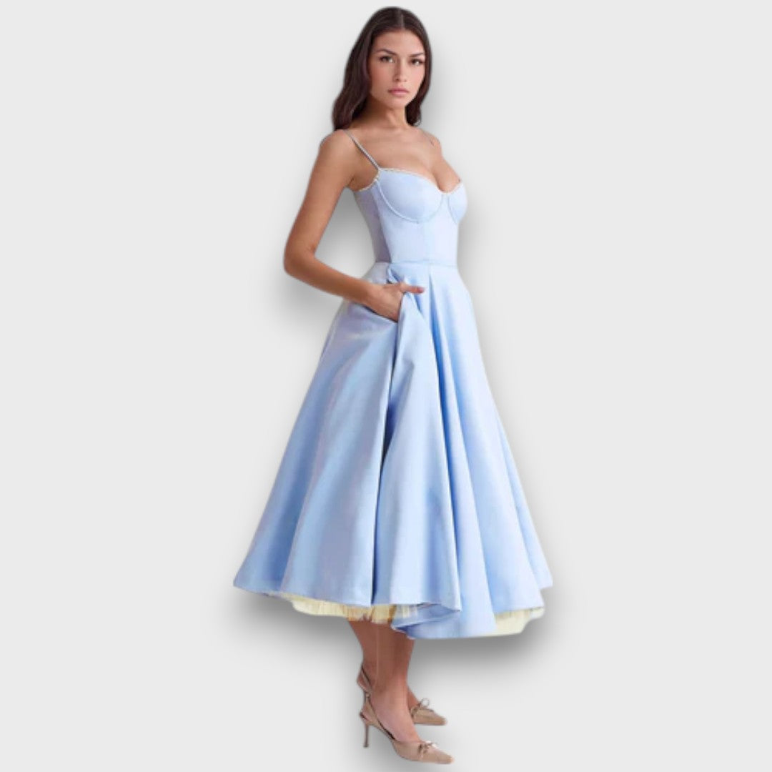 Viviana – Strap Dress with Flowing Satin Style Skirt
