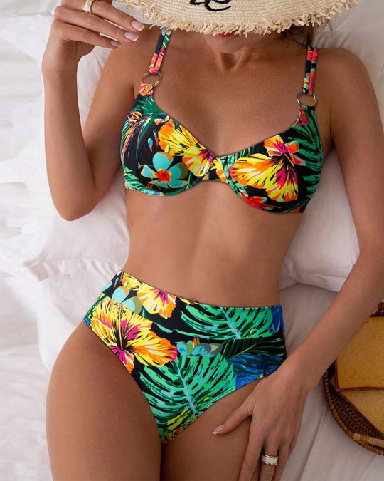 Regina – Tropical Garden High-Waist Bikini Set