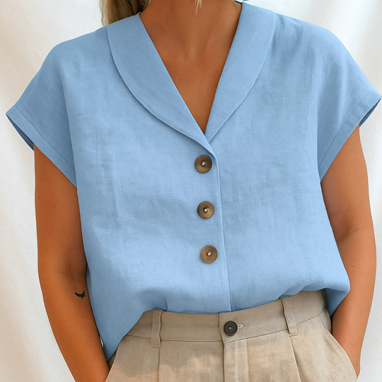 Yseline – Minimalist V-Neck Button Blouse