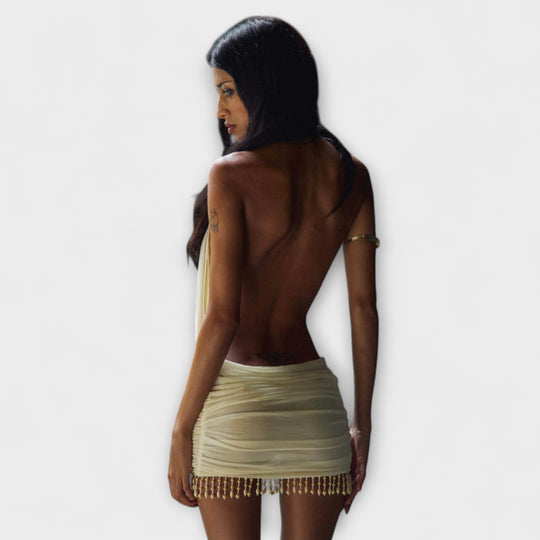 Nyari – Draped Mini Dress with Pearl Details