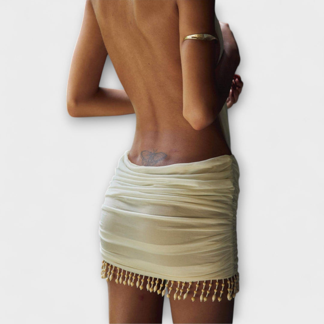 Nyari – Draped Mini Dress with Pearl Details